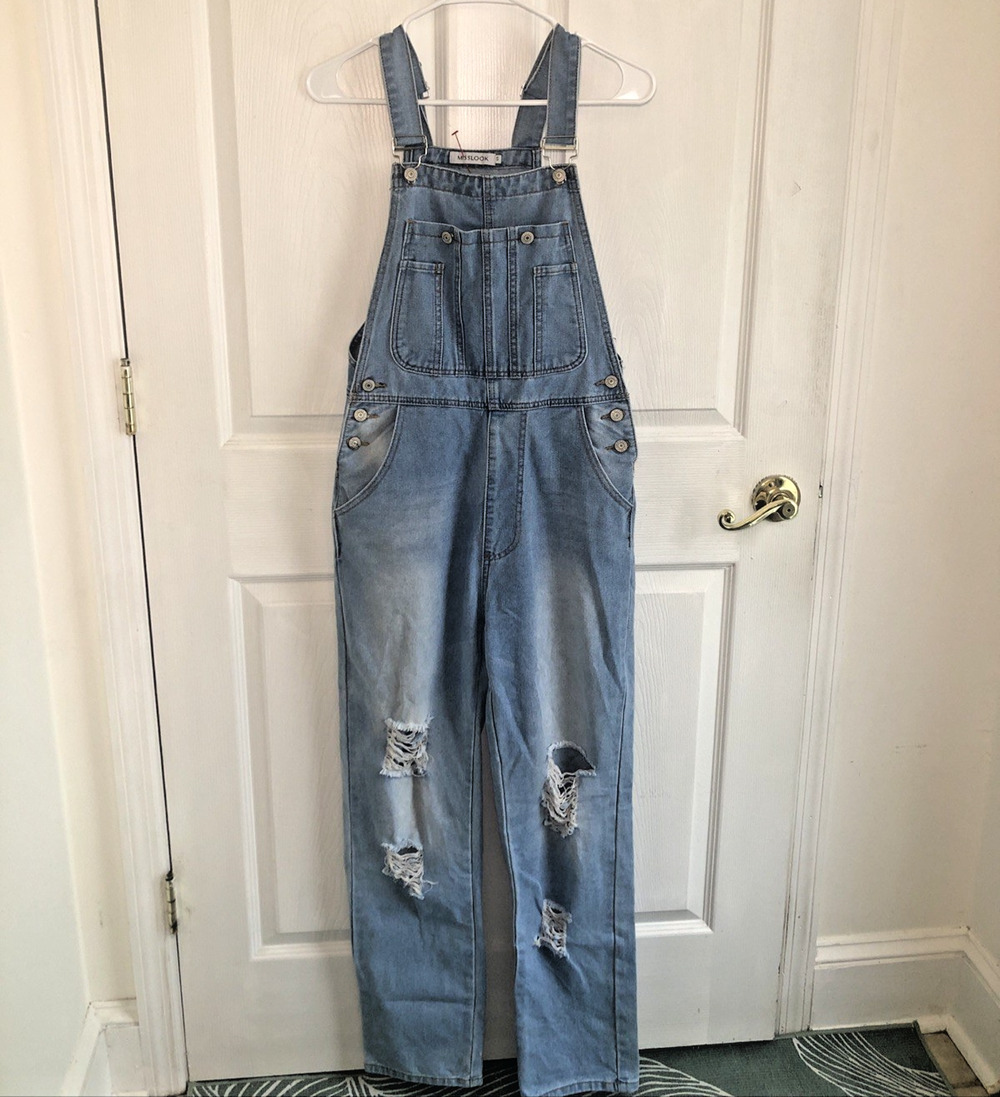 Y2K Jean Denim Bib overalls Sm distressed lite wash baggy boyfriend fit grunge